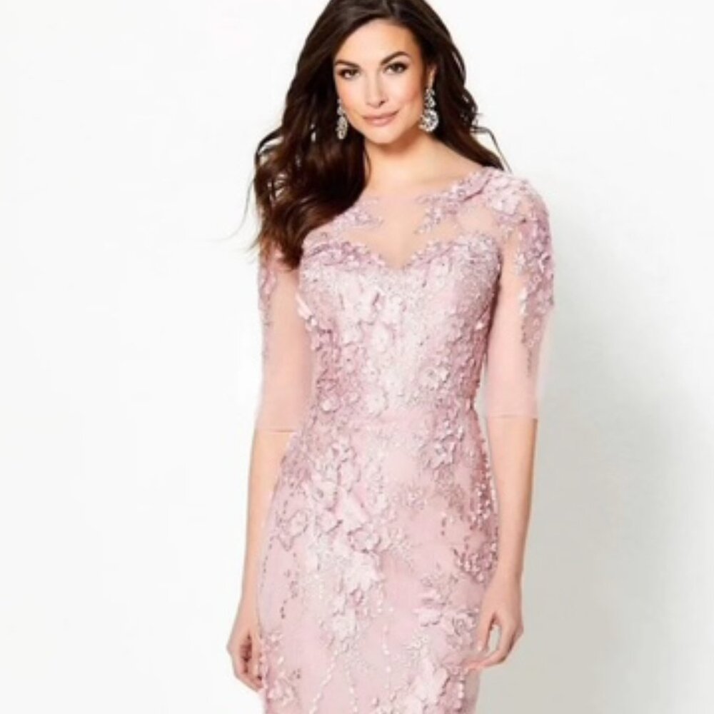 Montage by Mon Cheri  Floral Applied Illusion Dress size 6